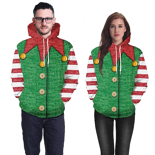 

Elf Ugly Christmas Sweater / Sweatshirt Hoodie Elf Costume Men's Women's Couple's Special Christmas Christmas Carnival Masquerade Adults' Party Christmas Vacation Polyester Top