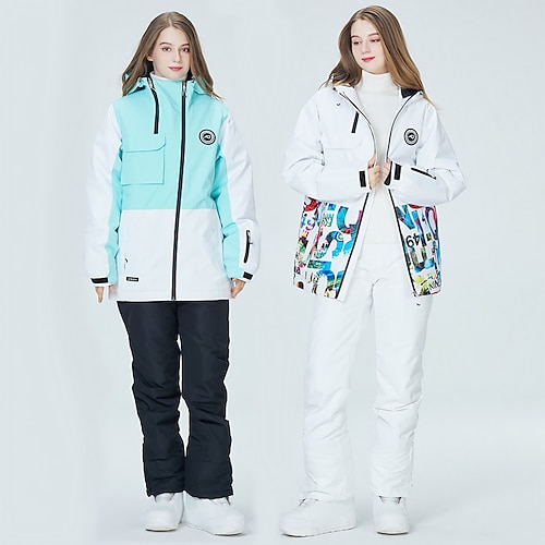 

ARCTIC QUEEN Men's Women's Ski Jacket with Bib Pants Ski Suit Outdoor Winter Thermal Warm Waterproof Windproof Breathable Detachable Hood Snow Suit Clothing Suit for Skiing Camping Snowboarding