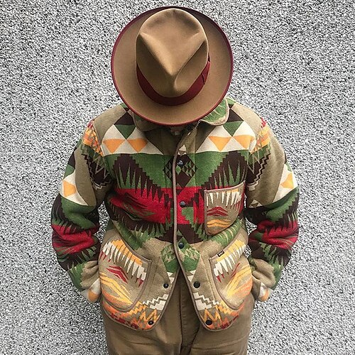 

Men's Jacket Thermal Warm Outdoor Single Breasted Geometric 3D Printed Graphic Turndown Streetwear Jacket Outerwear Long Sleeve Pocket Winter