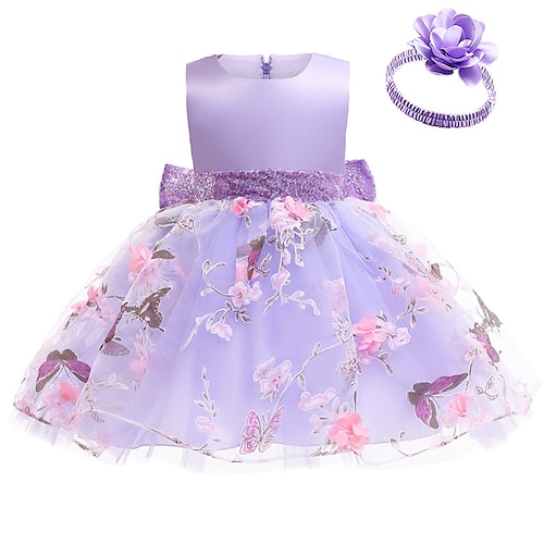 

Enfants petites filles robe floral papillon une ligne robe anniversaire quotidien froncé maille dentelle rose midi sans manches princesse mignon robes automne été coupe régulière 2-8 ans