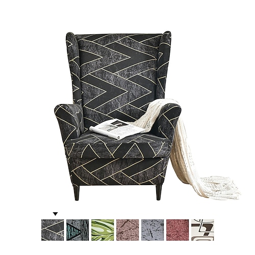 

1 Set of 2 Pieces Geometric Printed Stretch Wingback Chair Cover Wing Chair Slipcovers Spandex Fabric Wingback Armchair Covers with Elastic Bottom for Living Room Bedroom Decor