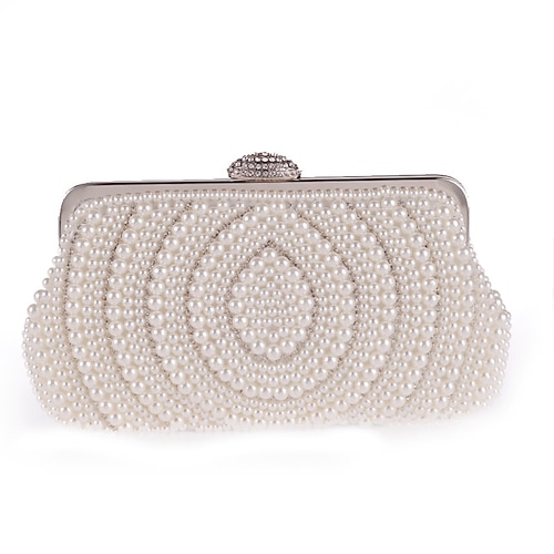 

Women's Retro Evening Bag Chain Bag Evening Bag Polyester Crystals Chain Plain Pearl Party / Evening Daily White Almond / Bridal Purse