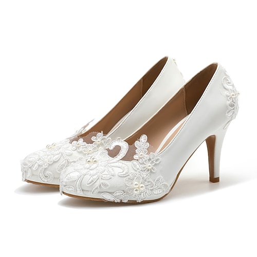 

Per donna scarpe da sposa Matrimonio Ufficio tacchi da sposa Scarpe da sposa Perle Di pizzo Tacco alto Punta tonda Similpelle Mocassino Tinta unita Bianco