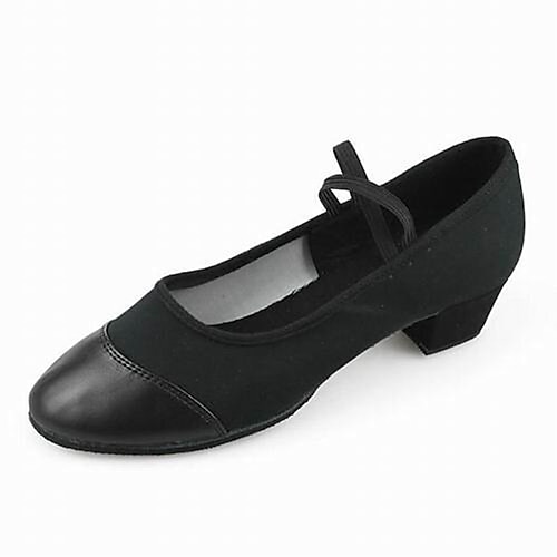 Mujer Salón Zapatos de Baile Moderno Zapatos de Salsa Baile en línea Rendimiento Baile de Salón Vals Oxford Un Color Tacón Bajo Banda Elástica Sin Cordones Negro