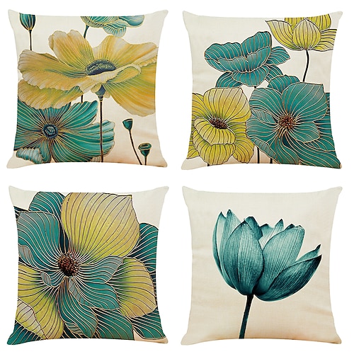 

Art Lotus Double Side Cushion Cover 4PC Soft Decorative Square Throw Pillow Cover Cushion Case Pillowcase for Bedroom Livingroom Superior Quality Machine Washable Indoor Cushion for Sofa Couch Bed Chair