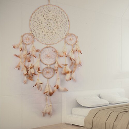 

Boho Dream Catcher Handmade Gift Wall Hanging Decor Art Ornament Craft 5 Circles Feather Bead Flower 2365cm For Kids Bedroom Wedding Festival