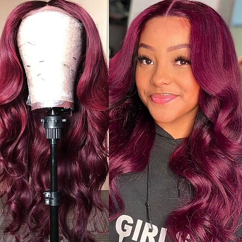 

134 /44 Lace Burgundy Body Wave Lace Front Wigs For Black Women 150%/180% Density Human Hair Brazilian Pre Plucked Red Lace Front Wig Remy Hair