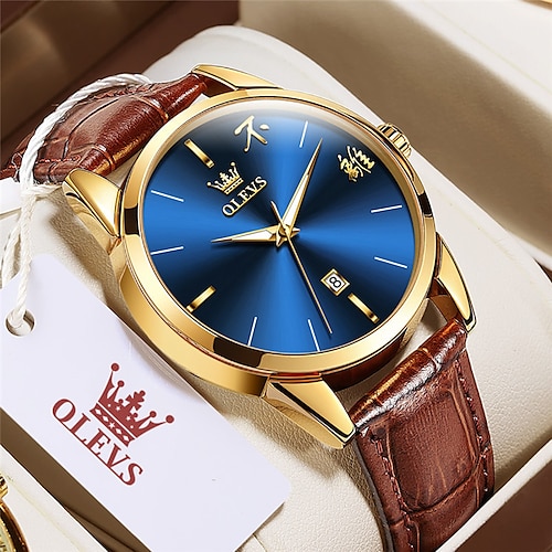 

OLEVS Herren Quarz uhr Luxus Lässige Uhr Armbanduhr Analog leuchtend Kalender Date WASSERDICHT Lederband Beobachten