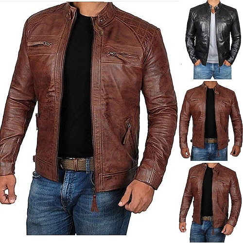 

Homme Veste Blouson Simili Cuir Veste moto Blouson Moto Chaud Coupe Vent Pluie Etanche Extérieur du quotidien fermeture Éclair Mao Vêtement de rue Casual Veste Vêtements d'extérieur Couleur unie Full