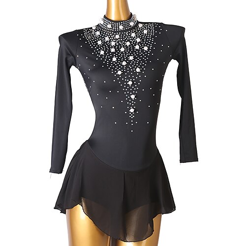 

Figure Skating Dress Crystals / Rhinestones Women's Girls' Training Performance Long Sleeve High Mesh Spandex