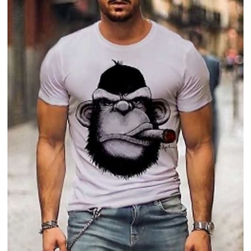 

Men's Unisex T shirt Tee Tee Orangutan Round Neck White Print Plus Size Casual Vacation Short Sleeve Print Clothing Apparel Designer Big and Tall Esencial / Summer / Summer