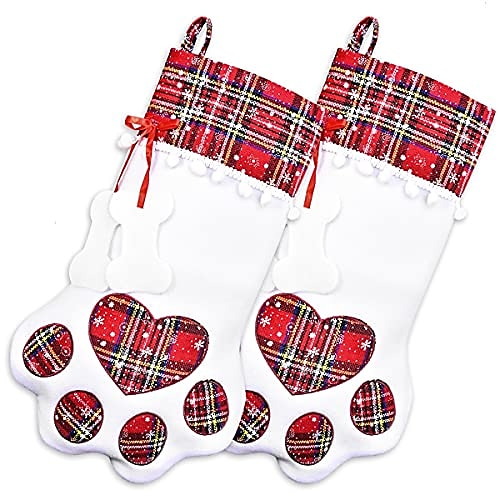 

Dog Christmas Stockings - 2 Pcs Dog's Gift - Pet Stocking with Large Paw for Christmas Decorations, 18 x 11 Inches