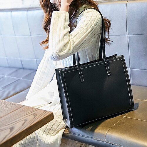 

Women's Leather Bag Tote Handbags Tote Crossbody Bag Top Handle Bag PU Leather Zipper Plain Daily Going out Black