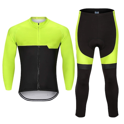 

21Grams Men's Cycling Jersey with Tights Long Sleeve Mountain Bike MTB Road Bike Cycling Black Patchwork Bike Clothing Suit 3D Pad Breathable Quick Dry Moisture Wicking Back Pocket Polyester Spandex