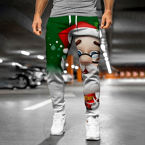 

Men's Christmas Pants Sweatpants Joggers Trousers Drawstring Elastic Waist Graphic Santa Claus Christmas Outdoor Sports Full Length Casual Daily Designer Casual / Sporty Green Micro-elastic