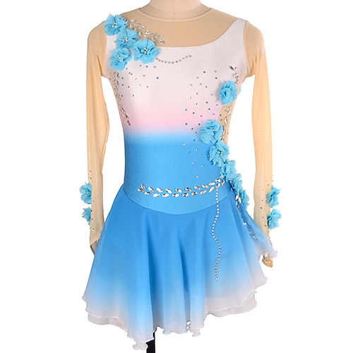 

Figure Skating Dress Women's Girls' Ice Skating Dress Outfits Blue Spandex High Elasticity Training Competition Skating Wear Handmade Crystal / Rhinestone Long Sleeve Ice Skating Figure Skating