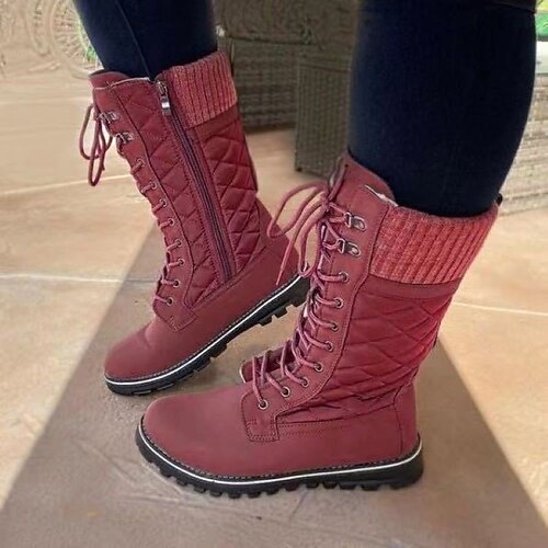 

Women's Boots Outdoor Daily Snow Boots Mid Calf Boots Lace-up Platform Round Toe PU Lace-up Solid Colored Wine Black Purple