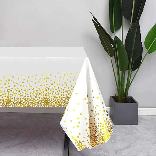 

Rectangular Tablecloth Disposable Table Cloths Cover Premium PEVA Material Waterproof Gold Table Covers,8ft of Coverage