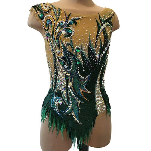 

Rhythmic Gymnastics Leotards Artistic Gymnastics Leotards Women's Girls' Leotard High Elasticity Breathable Handmade Sleeveless Training Competition Dance Rhythmic Gymnastics Artistic Gymnastics Green