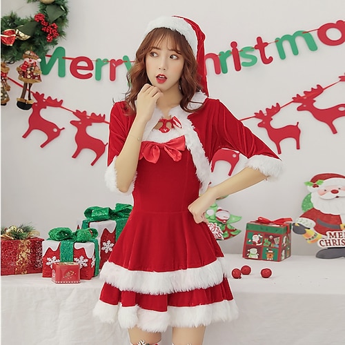 

Santa Suit Mrs.Claus Adults' Women's Cosplay Costume Christmas Christmas Christmas Festival / Holiday Terylene Red Women's Easy Carnival Costumes Solid Color