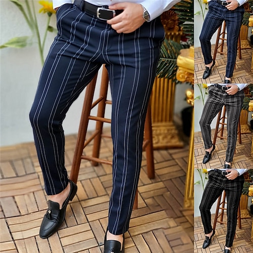 

Men's Chinos Trousers Jogger Pants Chino Pants Pocket Stripe Stripe Breathable Outdoor Full Length Casual Daily Cotton Blend Casual Trousers Black Deep Blue Micro-elastic