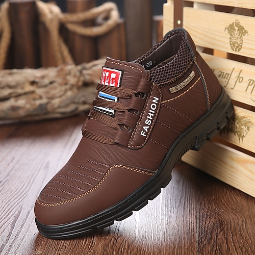 

Men's Boots Comfort Shoes Sporty Casual Classic Outdoor Daily Hiking Shoes PU Booties / Ankle Boots Khaki Brown Color Block Winter Fall