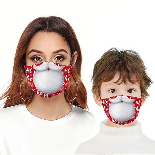 

Ugly Christmas Face Mask Mommy and Me Santa Claus Ugly Christmas pattern Letter Christmas Gifts Print Blue Dark Red Wine Active Matching Outfits Sports Fall Spring Casual