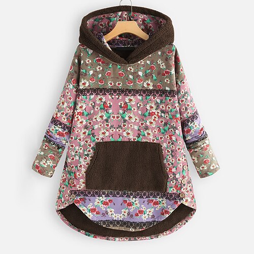 

Women's Hoodie Sweatshirt Pullover Basic Front Pocket Pink Floral Casual Hoodie Long Sleeve Cotton S M L XL 2XL 3XL