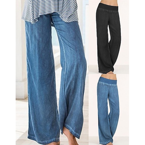 

Women's Linen High Waist Yoga Pants Elastic Waistband Palazzo Wide Leg Pants / Trousers Jeans Bottoms Quick Dry Moisture Wicking Blue Black Yoga Summer Plus Size Sports Activewear