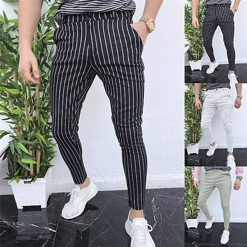 

Men's Trousers Chinos Chino Pants Pocket Stripe Stripe Breathable Outdoor Full Length Formal Daily Classic Smart Casual Black White Micro-elastic