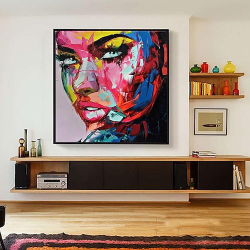 Oil Painting 100% Handmade Hand Painted Wall Art On Canvas Beauty Women Face Colorful Portrait Abstract Modern Home Decoration Decor Rolled Canvas No Frame Unstretched