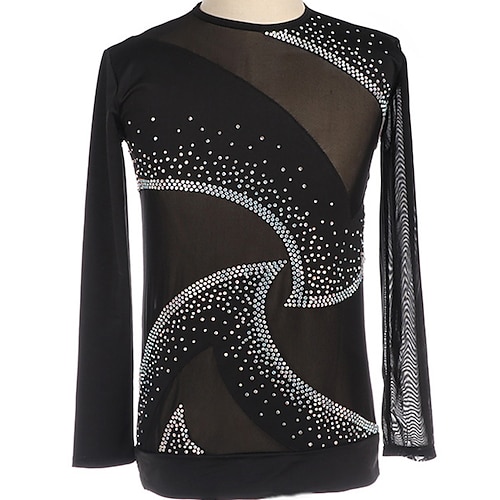 

Figure Skating Top Men's Boys' Ice Skating Outfits Top Black Patchwork Mesh Spandex High Elasticity Training Competition Skating Wear Handmade Crystal / Rhinestone Long Sleeve Ice Skating Figure