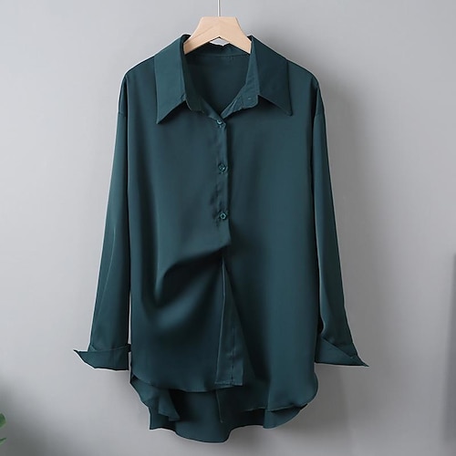 

Women's Plus Size Tops Shirt Plain Patchwork Long Sleeve Shirt Collar Basic Daily Weekend Cotton Fall Spring White Black / Loose Fit