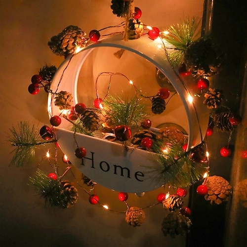 

Pinecones Christmas String Light 1pcs 2m 20 LED Wedding Garland Lights Red Berry Bell Fairy Light for Xmas Holiday Tree Decor