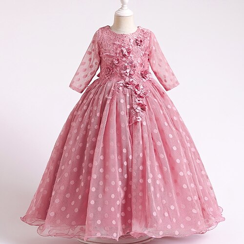 

Kids Girls' Dress Floral A Line Dress Maxi Dress Party Lace Half Sleeve Cute Dress 4-13 Years Winter Pink Wine Khaki