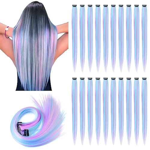 

extensões de cabelo coloridas para meninas brincos peruca de cor mista pedaço de cabelo de uma cor de quatro cores pedaço de cabelo liso encaracolado 12