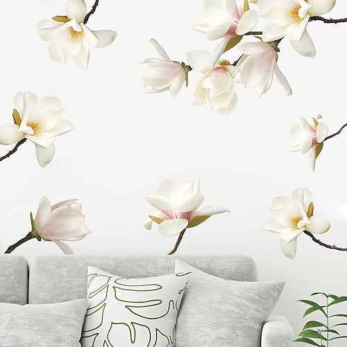 

2570cm2pcs Wall Sticker Self-adhesive Warm White Magnolia Flower Living Room Bedroom Porch Wall Beautification Decorative