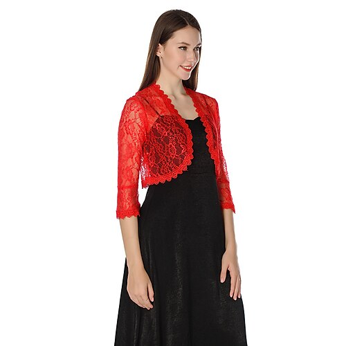 

Women's Wrap Bolero Elegant 3/4 Length Sleeve Lace Wedding Wraps With Lace For Party / Evening All Seasons