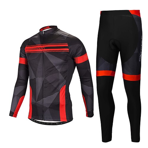 

21Grams Men's Cycling Jersey with Tights Long Sleeve Mountain Bike MTB Road Bike Cycling Red Blue Bike Clothing Suit 3D Pad Breathable Quick Dry Moisture Wicking Back Pocket Polyester Spandex Sports