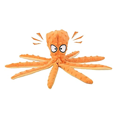 

Octopus Dog Chew Toy, No Stuffing Plush Dog Squeaky Toy with Crinkle Paper in Legs, Corduroy Interactive Dog Play Toy Dog Teething Toy for Small, Medium Dogs (Orange)