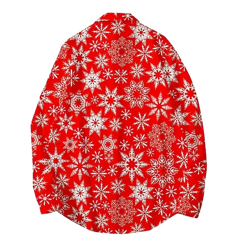 

Men's Christmas Shirt Graphic Long Sleeve Tops Casual Fashion Button Down Collar Red