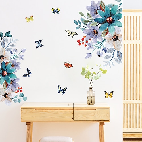 

30x90cm Wall Stickers Self-adhesive Painted Flowers Butterfly Bedroom Porch Home Wall Beautification Decorative Removable PVC DIY Home Decoration Wall Decal Wall Decoration
