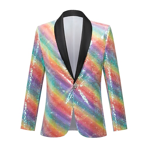 

Disco Retro Vintage 1970s Disco 1980s Masquerade Tuxedo Men's Sequins Costume Vintage Cosplay Party / Evening Long Sleeve Coat Masquerade