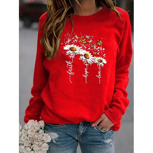 

Women's Hoodie Sweatshirt Pullover Basic Casual Print Green Black Gray Plants Florals Brown Loose Fit Daily Round Neck Long Sleeve S M L XL XXL / Oversized