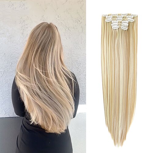 

16 clips dans les extensions de cheveux femmes extensions de cheveux naturels 6 pièces/ensemble 16 couleurs morceau de cheveux synthétiques de 22 pouces