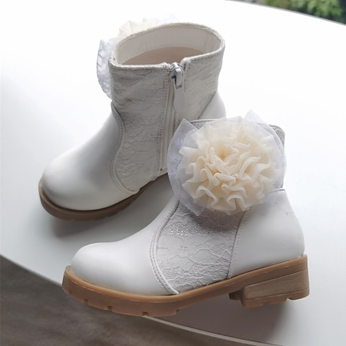 

Girls' Boots Flower Girl Shoes Lace Big Kids(7years ) Little Kids(4-7ys) Flower Pink White Fall Winter / Mid-Calf Boots / Rubber