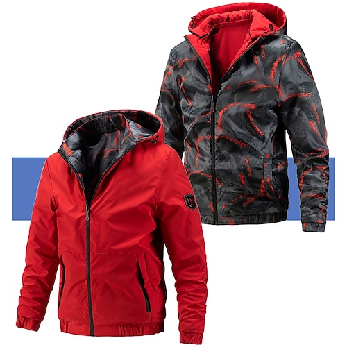 

Men's Hiking Windbreaker Reversible Jacket Military Tactical Jacket Outdoor Thermal Warm Windproof Quick Dry Moisture Wicking Outerwear Hoodie Coat Camping / Hiking Hunting Fishing Green Black Red