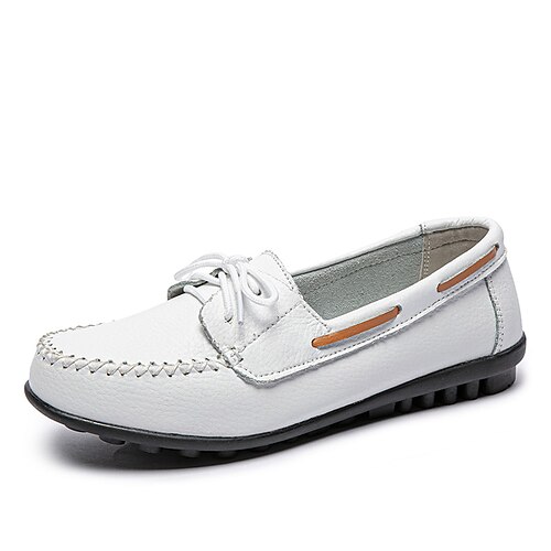 

Mulheres Slip-Ons Tamanhos Grandes Casa Diário Laço Cadarço Sem Salto Ponta Redonda Casual Minimalismo Couro Couro Sintético Mocassim Cor Sólida Vinho Preto Branco