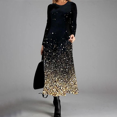 

Women's A Line Dress Long Dress Maxi Dress Black Long Sleeve Color Gradient Print Fall Winter Autumn Crew Neck Stylish Winter Dress Fall Dress 2023 S M L XL XXL 3XL