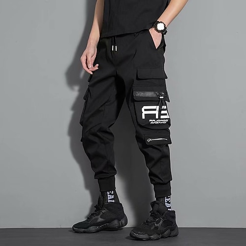 

Men's Cargo Pants Trousers Elastic Waist Multi Pocket Letter Geometry Outdoor Sports Full Length Casual Daily Athleisure ArmyGreen Black Inelastic / Elasticity